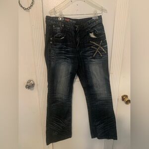 XIOS Premium Edition Distressed Dark Wash Jeans 33x30 Straight Fit Men's Denim"